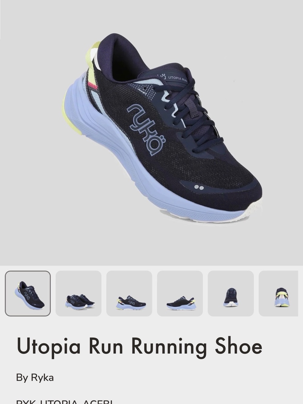 Ryka Men's Running Shoe - Navy with Light Blue and Yellow Accents